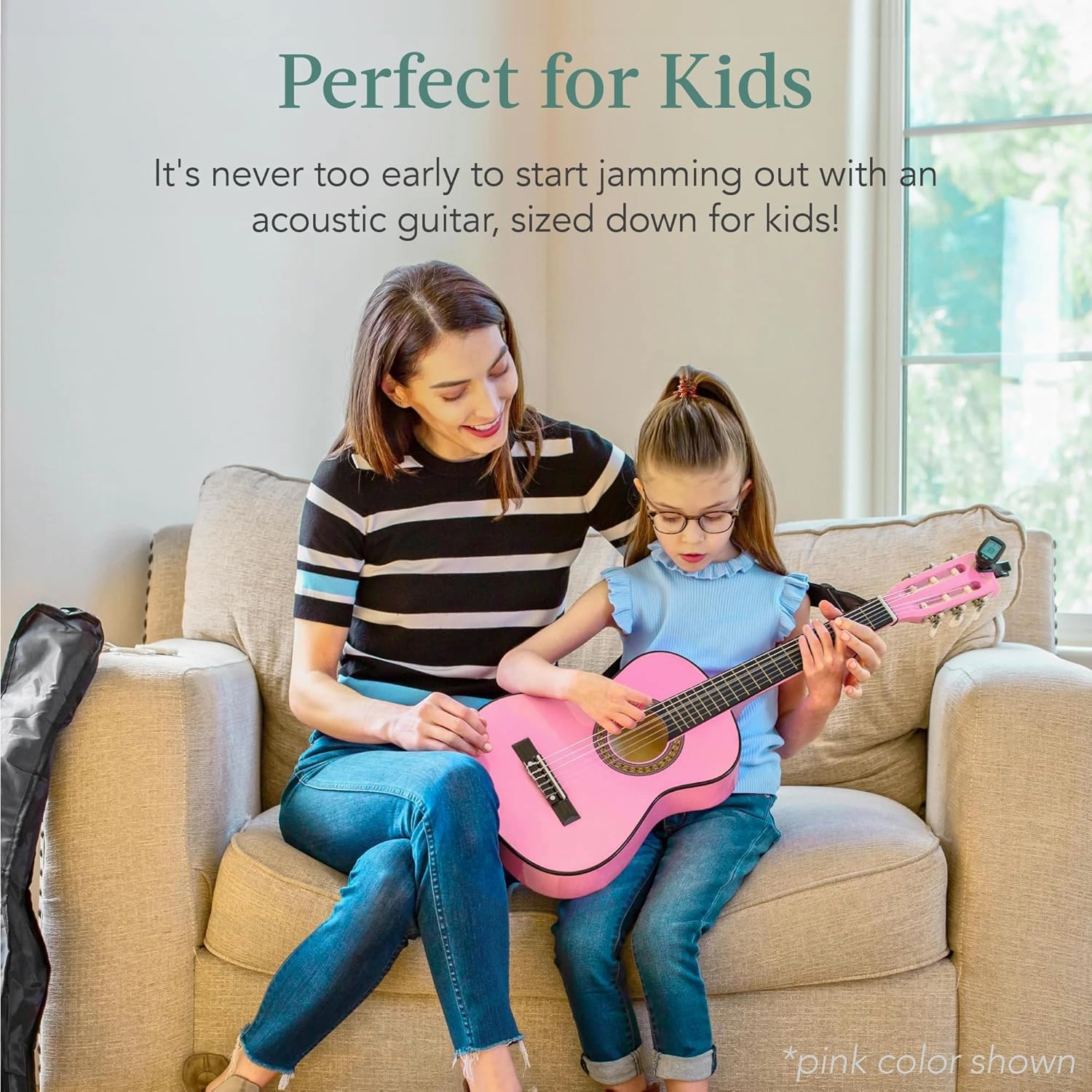 Best Choice Products 30in Kids Acoustic Guitar, All-in-One Beginner Starter Kit w/Strap, Case, Extra Strings, Rosette Inlay - Mahogany Stain