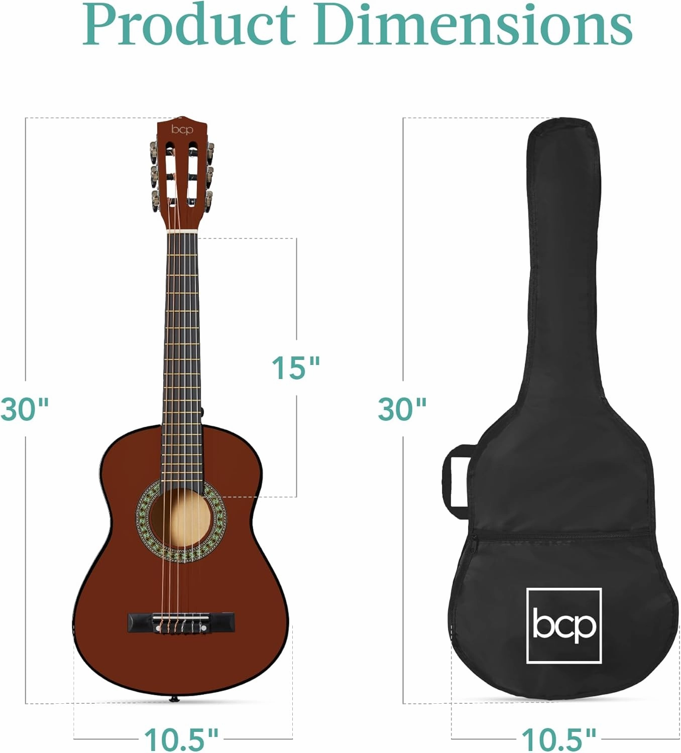 Best Choice Products 30in Kids Acoustic Guitar, All-in-One Beginner Starter Kit w/Strap, Case, Extra Strings, Rosette Inlay - Mahogany Stain