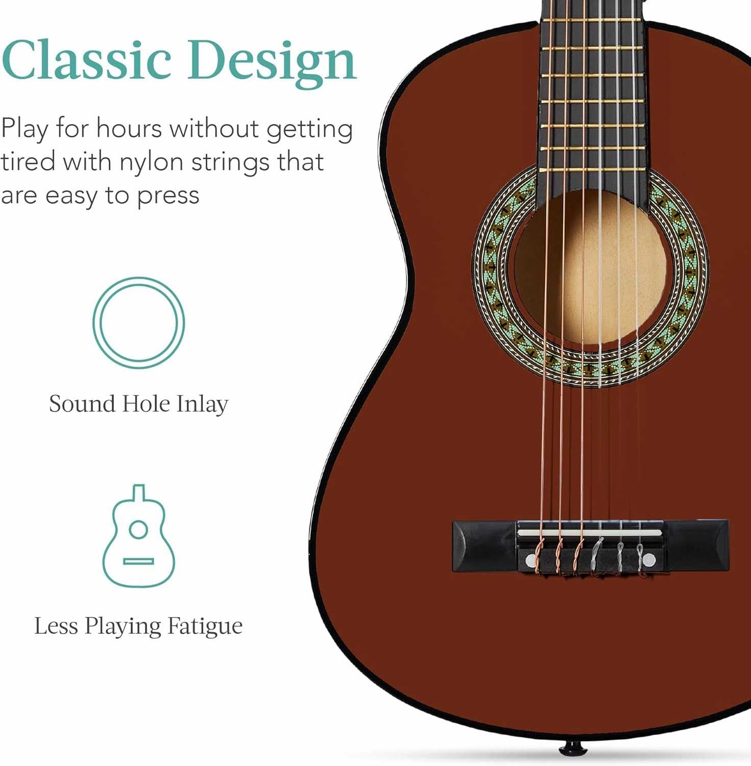 Best Choice Products 30in Kids Acoustic Guitar, All-in-One Beginner Starter Kit w/Strap, Case, Extra Strings, Rosette Inlay - Mahogany Stain
