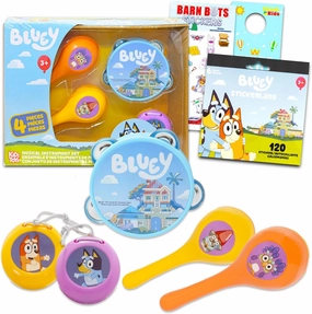 Bluey Musical Instruments Set - Bundle with Bluey Tambourine, Maracas, and Clapper Plus Bonus Stickers for Kids 1-3 | Bluey Musical Toys