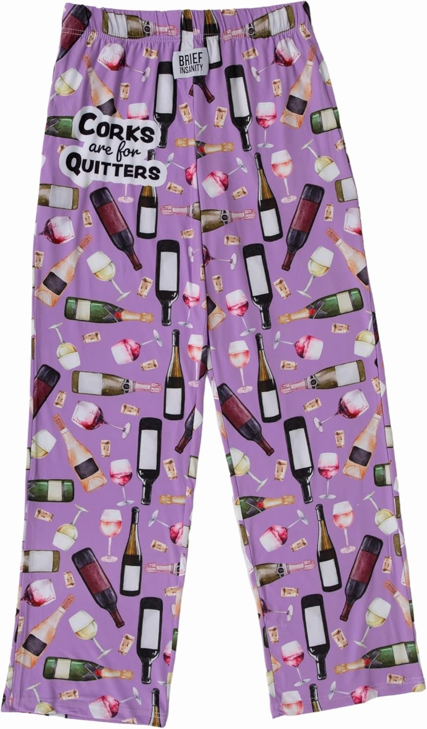 BRIEF INSANITY Pajama Lounge Pants - Wine Themed Silk Comfy PJ Bottoms - Unisex