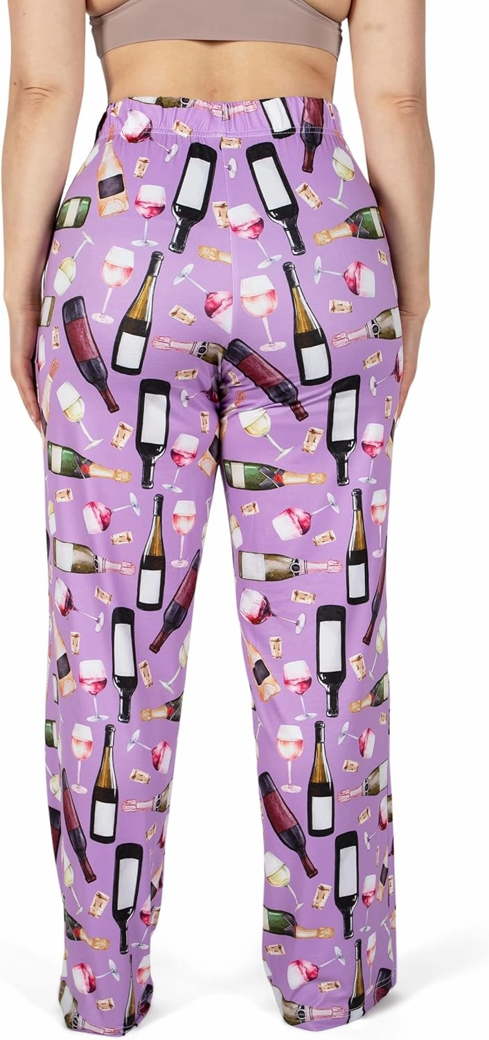 BRIEF INSANITY Pajama Lounge Pants - Wine Themed Silk Comfy PJ Bottoms - Unisex