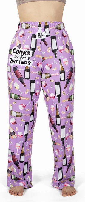 BRIEF INSANITY Pajama Lounge Pants - Wine Themed Silk Comfy PJ Bottoms - Unisex