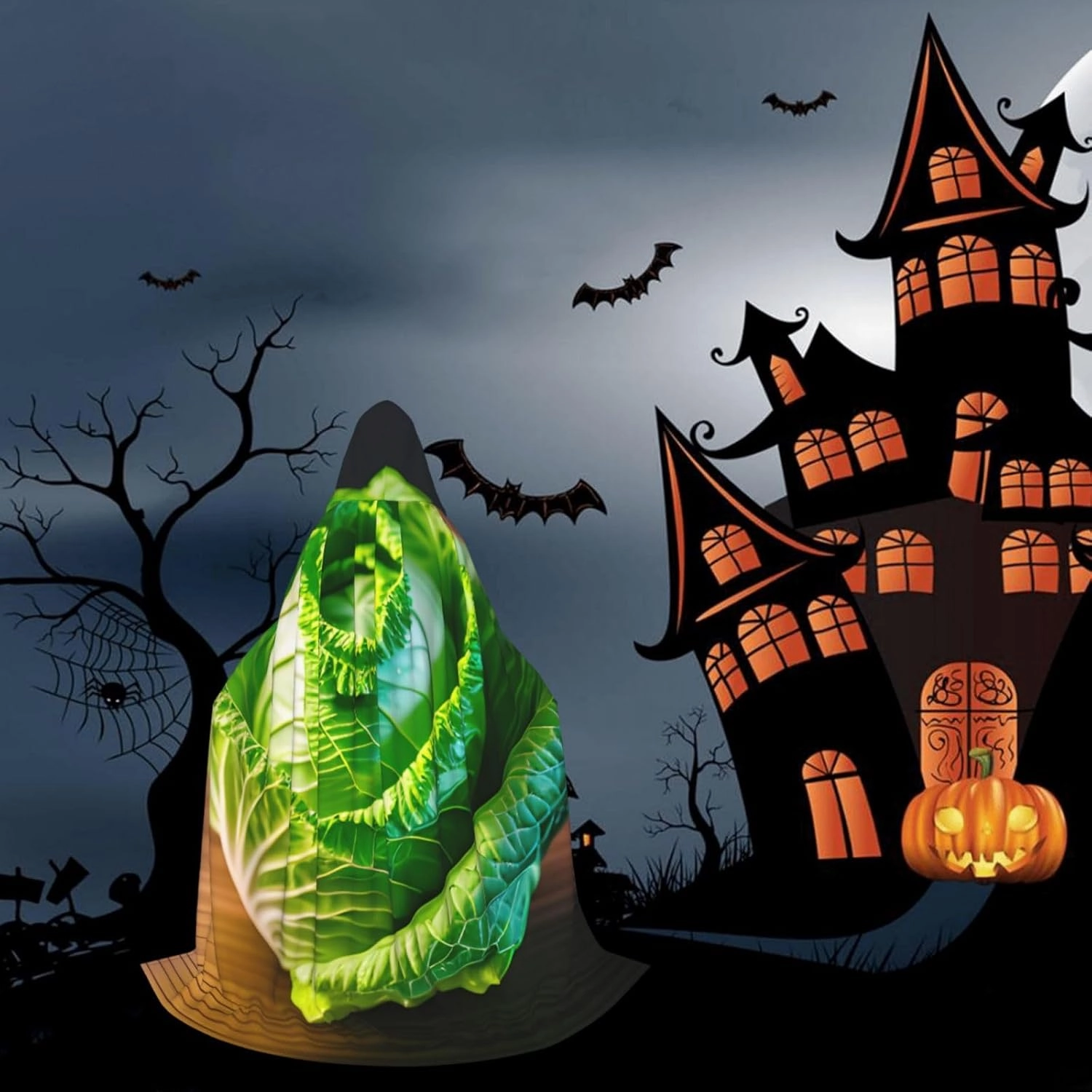 Bright Cabbage Print Carnival Essential Hooded Cloak Adult Unisex Gothic Costume For Role Play Cosplay