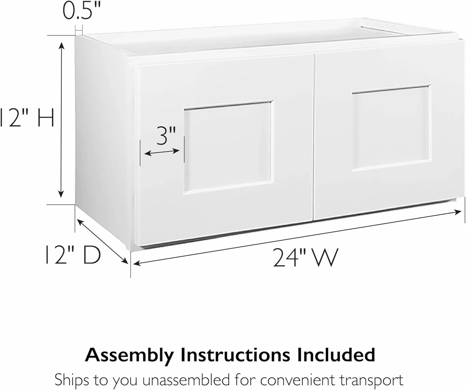 Brookings Shaker Unassembled Bridge Wall Kitchen Cabinet W2412, 24 W x 12 D x 12 H, Painted White with Sherwin Williams®, Solid Wood – Design House, 543264