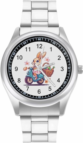 Bunny Scooter Watches Stainless Steel Band Wristwatch Business Dress Watch for Work Home