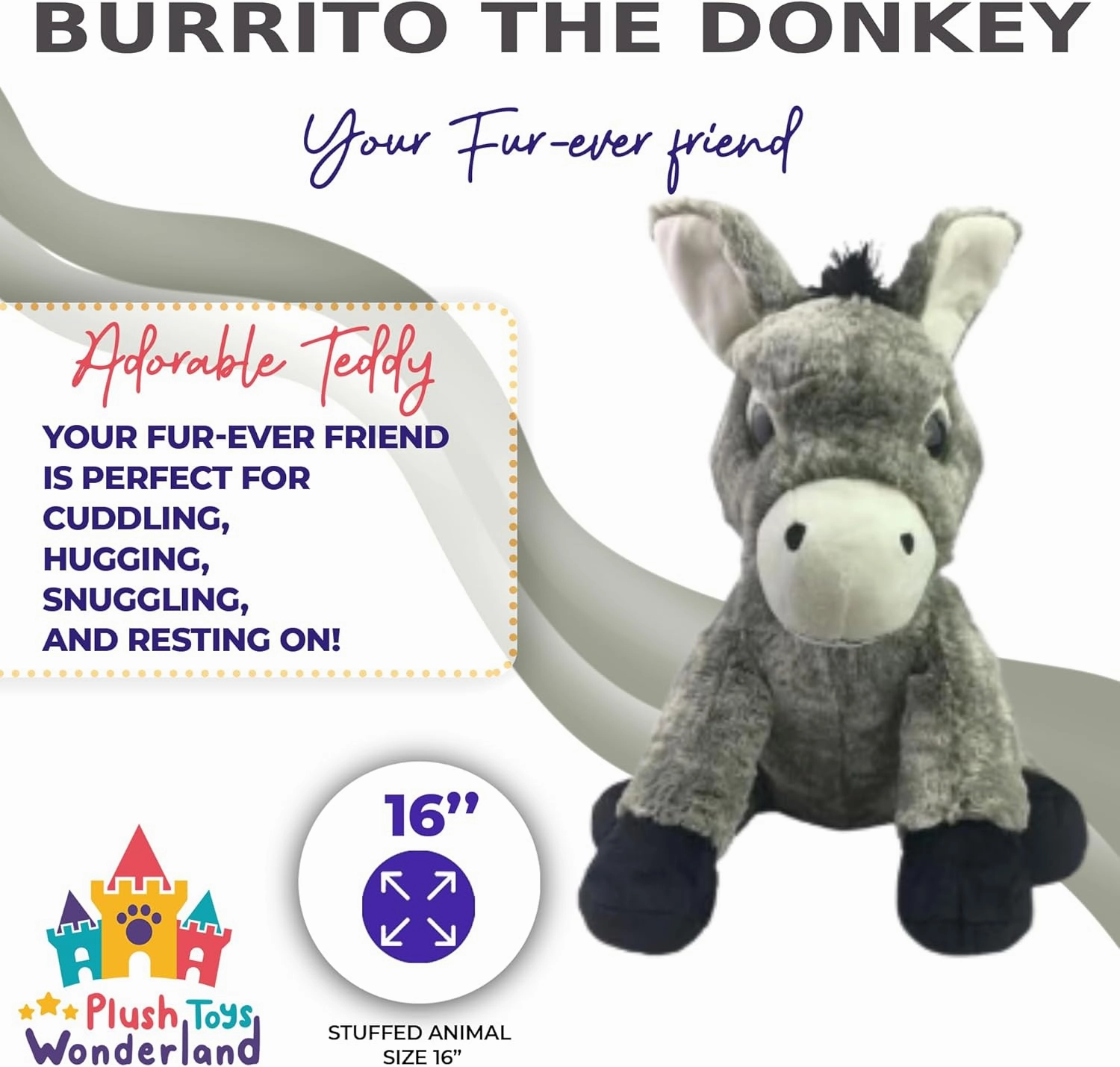 Burrito 16-Inch Stuffed Donkey Plush Toy - Realistic Animal,Companion with Soft Hugs - Gift Kids,Room Decor & Birthday Present