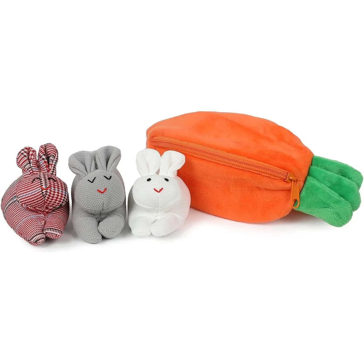 Cafele,Hide and Seek Bunnies in Carrot Pouch Easter Bunny Plush Toy 3 Pieces Rabbit Stuffed Animal Doll with Zipper Wallet Storage Bag Easter Gift
