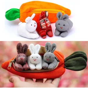 Cafele,Hide and Seek Bunnies in Carrot Pouch Easter Bunny Plush Toy 3 Pieces Rabbit Stuffed Animal Doll with Zipper Wallet Storage Bag Easter Gift