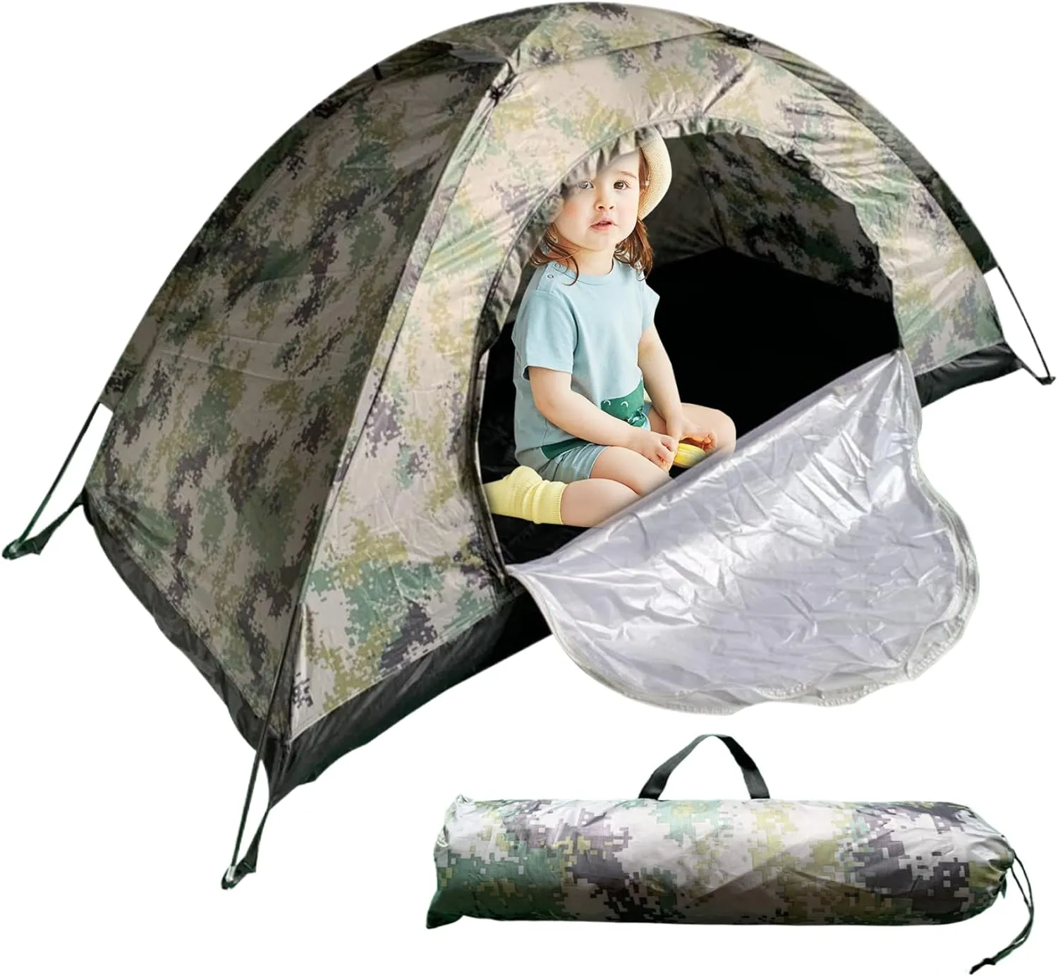 Camping Tent Waterproof Dome Tents Windproof Single Person Tent UV Protection Camouflage Tent Easy Setup Backpacking Tent for Traveling Beach 39x79x43'', Camping Tent