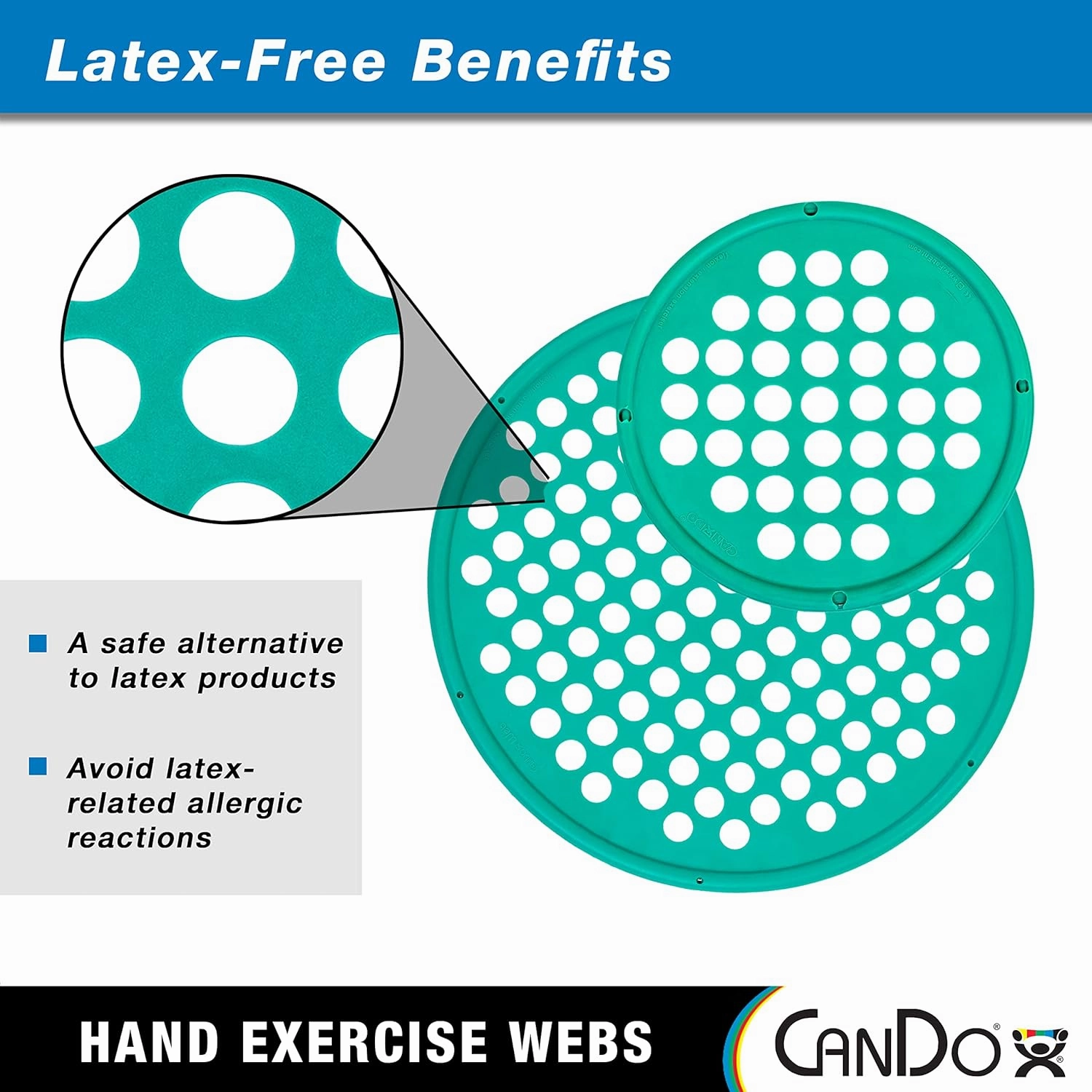 CanDo Web Hand Therapy Device, Latex-Free, 7" Diameter, Set (Tan, Yellow, Red, Green, Blue, Black)