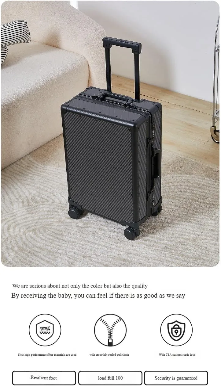 Carbon Fiber Carry On Luggage TSA Lock Spinner Suitcase Zipperless Design, Silent 360° Wheels, Aluminum Frame, Business Travel Bag (Ball pattern black, 24inch)