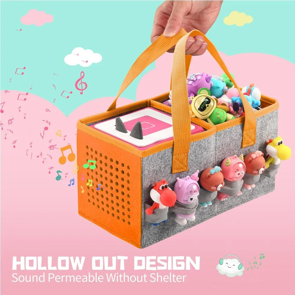 Carrying Case for Toniebox Starter Set and Tonies Figurines, Travel Felt Cloth Musical Toy Folding Bag for Toniebox Accessories (Orange)