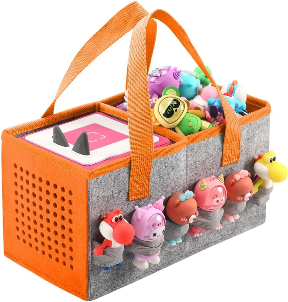Carrying Case for Toniebox Starter Set and Tonies Figurines, Travel Felt Cloth Musical Toy Folding Bag for Toniebox Accessories (Orange)