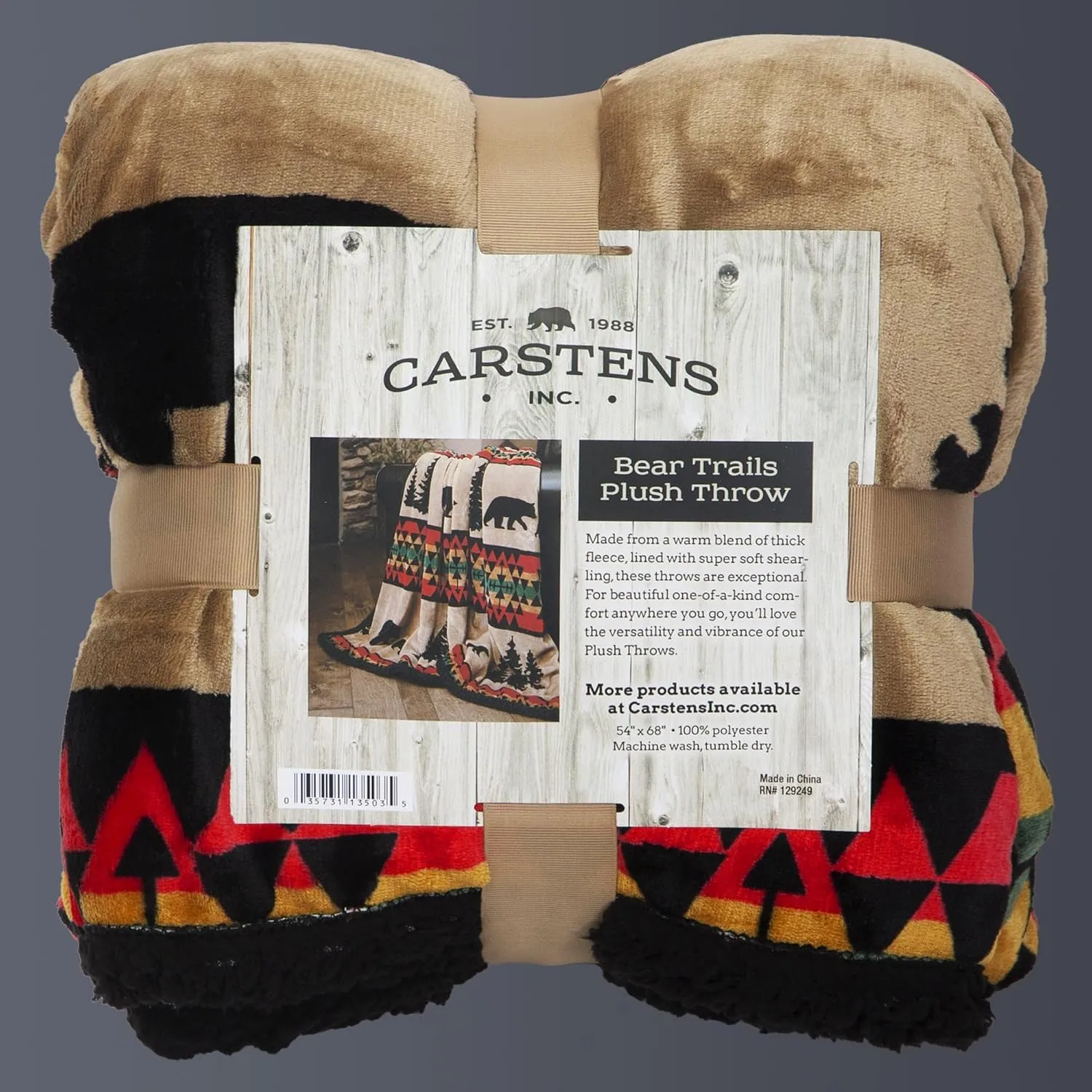 CARSTENS, INC. Ultra Premium Super Soft Plush Sherpa Fleece Oversized Throw Blanket 54" x 68", Bear Trails Black