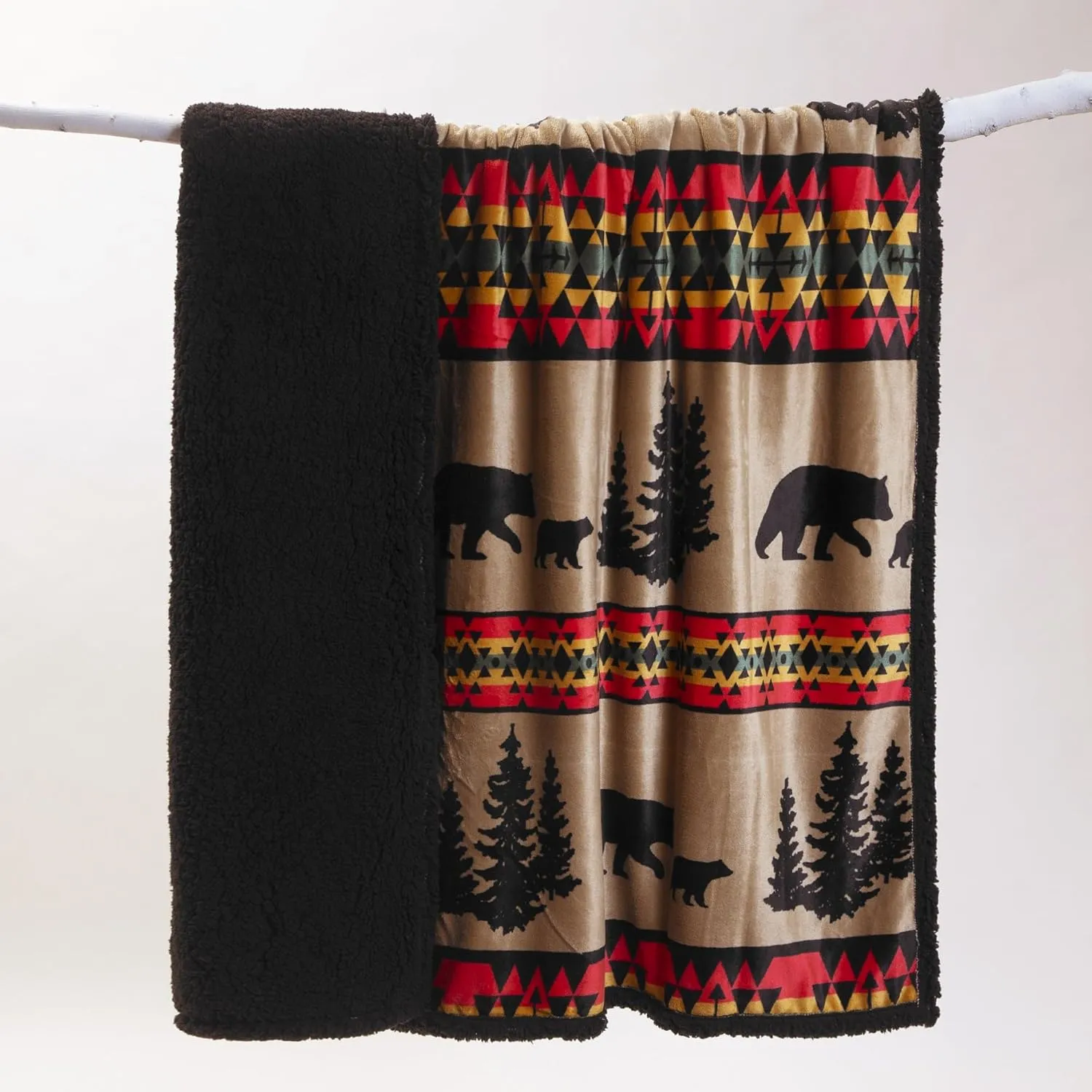 CARSTENS, INC. Ultra Premium Super Soft Plush Sherpa Fleece Oversized Throw Blanket 54" x 68", Bear Trails Black