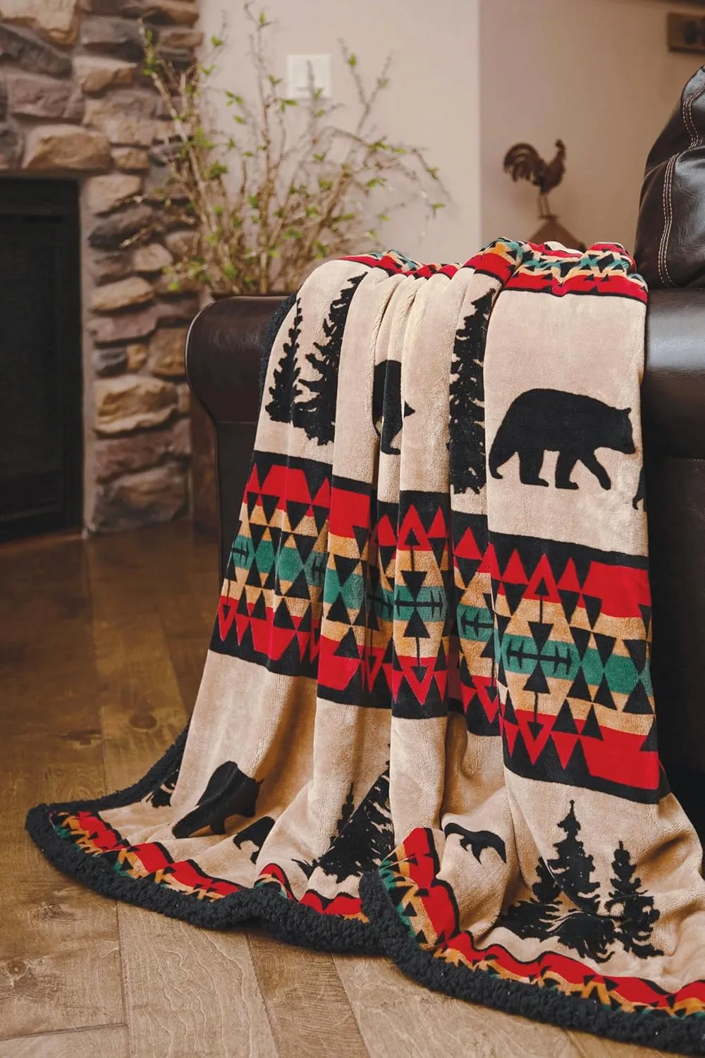 CARSTENS, INC. Ultra Premium Super Soft Plush Sherpa Fleece Oversized Throw Blanket 54" x 68", Bear Trails Black