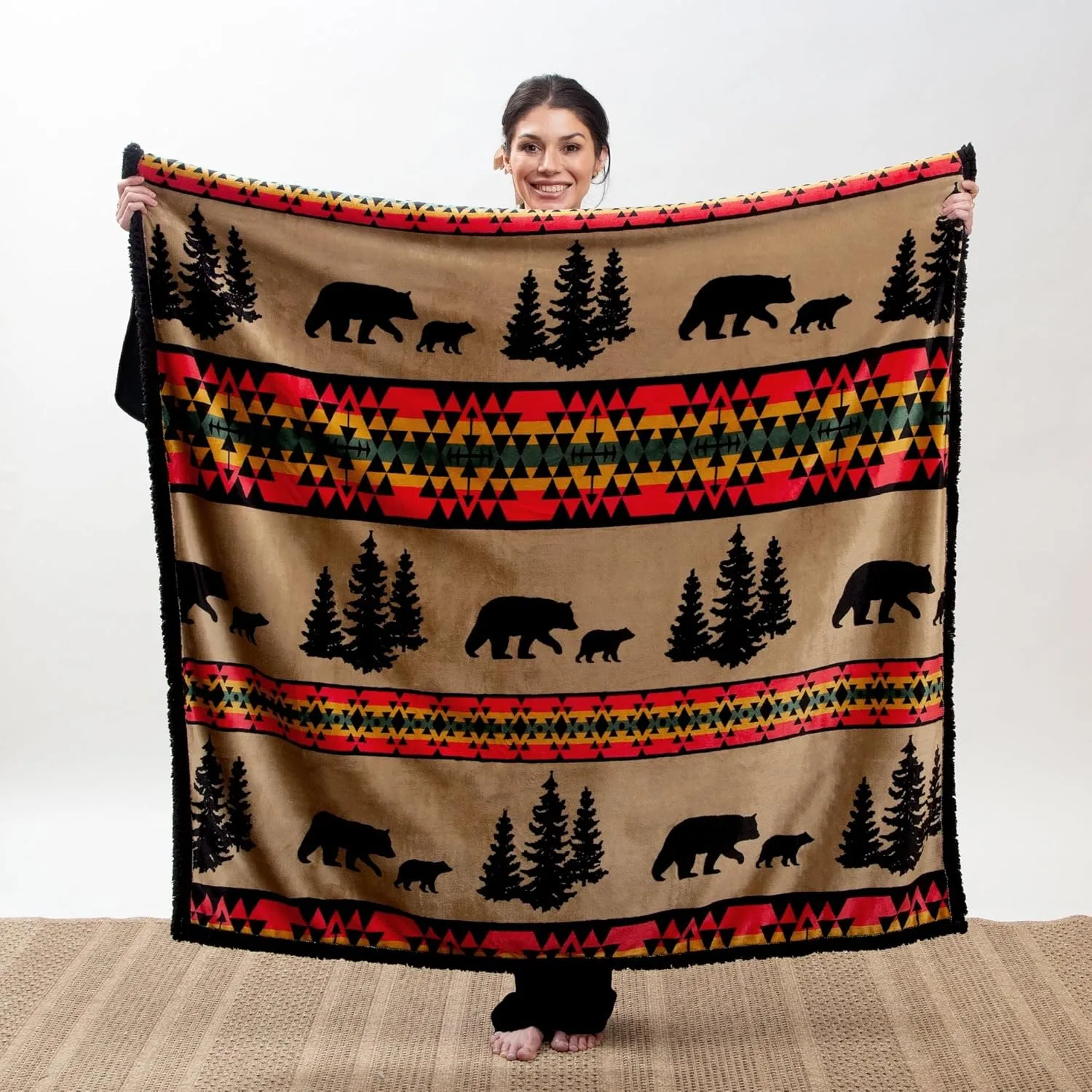 CARSTENS, INC. Ultra Premium Super Soft Plush Sherpa Fleece Oversized Throw Blanket 54" x 68", Bear Trails Black