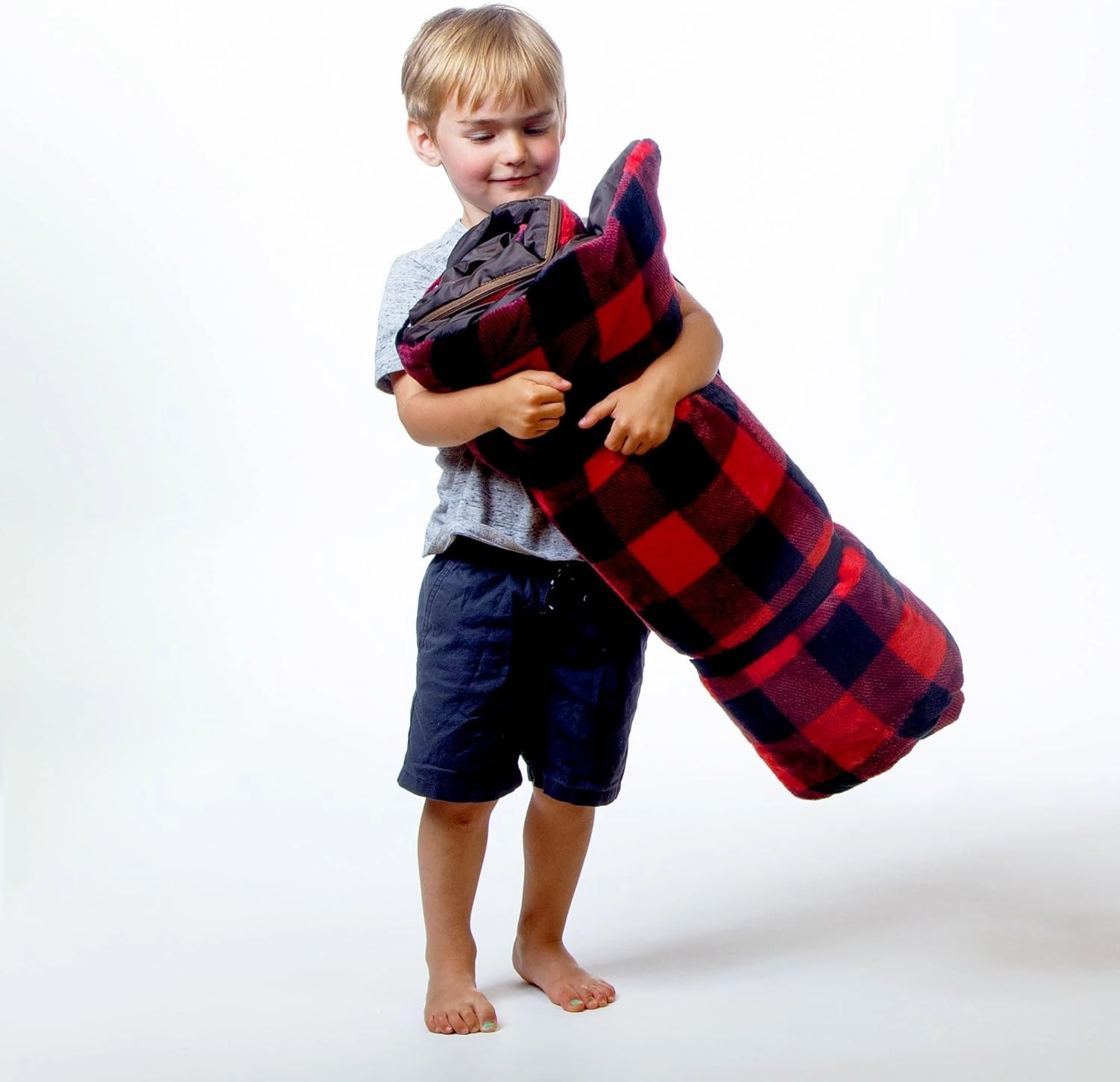 Carstens, Inc. Kids Slumber Bag Sleeping Bag/Nap Mat with Pillow for Boys & Girls, Red Buffalo Plaid