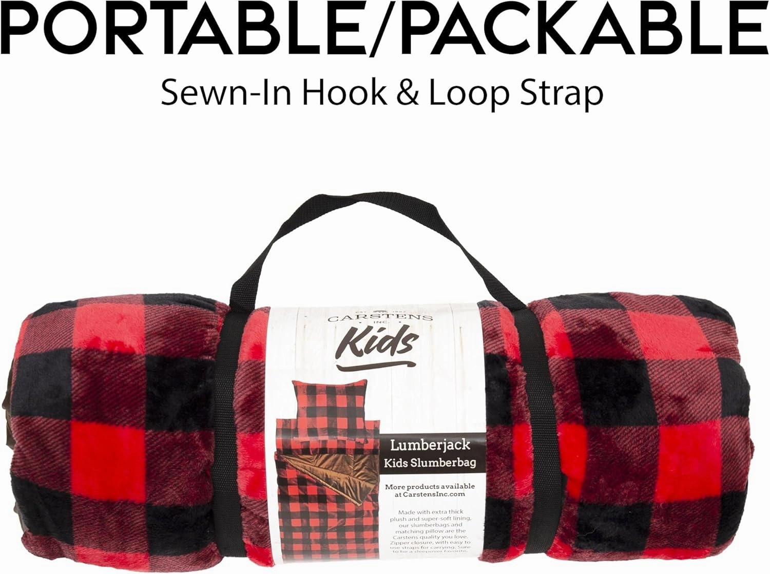 Carstens, Inc. Kids Slumber Bag Sleeping Bag/Nap Mat with Pillow for Boys & Girls, Red Buffalo Plaid
