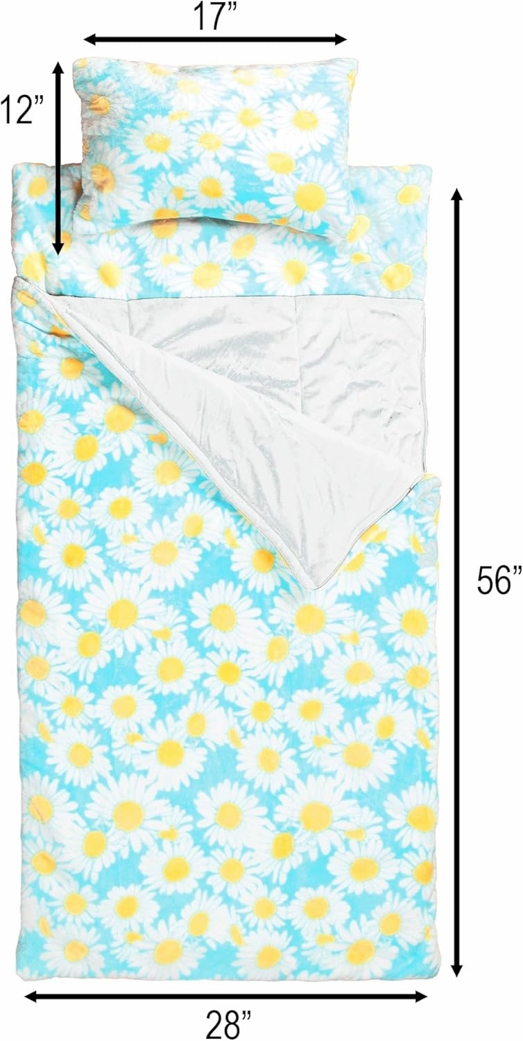Carstens, Inc. Kids Slumber Bag Sleeping Bag/Nap Mat with Pillow for Girls, Flower Power