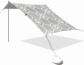 Cartoon Cute White Daisies Designed UPF50  Protection Foldable Beach Tent Easy Setup Outdoor Sun Shade with Sturdy Poles, Sandbags and Shovel for Backyard and Camping toldos para Playa