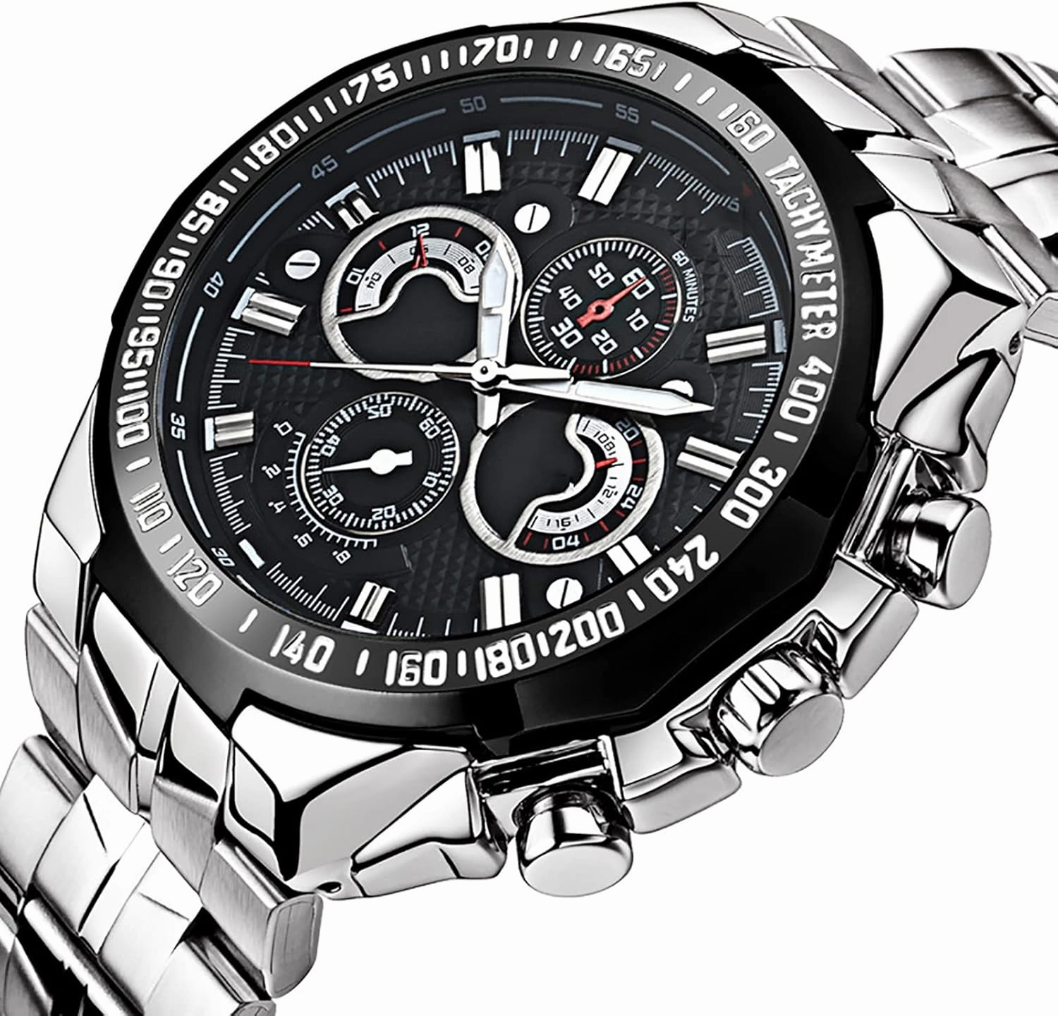 Casual Mens Watches Chronograph Fashion Sport Mens Wristwatches with Stainless Steel 30m Waterproof Scratch Resistant Mens Watch B