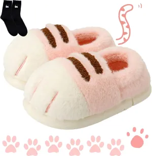 Cat Paw Slippers, Cute Funny 3D Cat Feet Slippers, Cozy Fuzzy Cat Paw Slippers for Women, Warm Winter Cat Paws Slippers