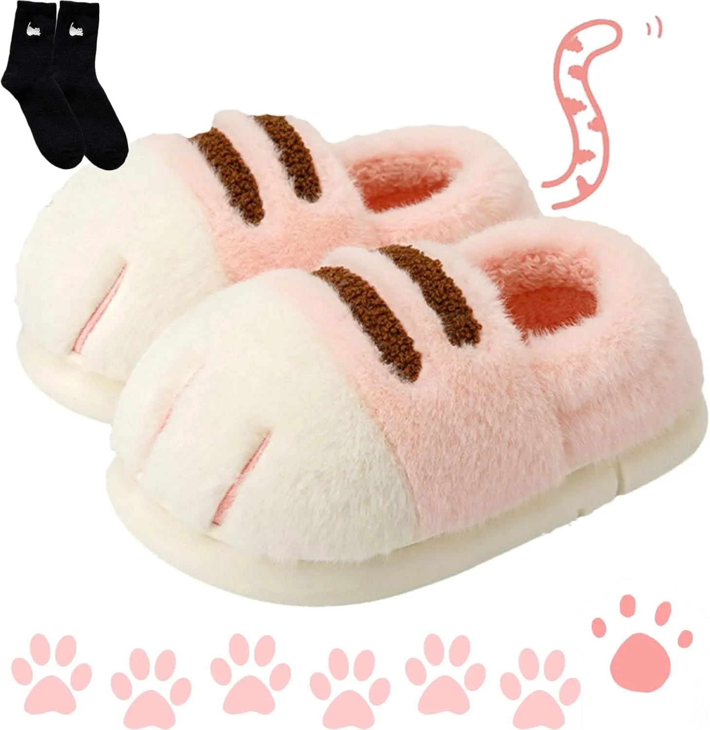 Cat Paw Slippers, Cute Funny 3D Cat Feet Slippers, Cozy Fuzzy Cat Paw Slippers for Women, Warm Winter Cat Paws Slippers