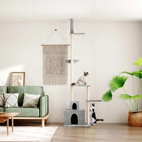Cat Tree Light Gray Engineered Wood, Plush, Sisal Extra Tall11,2KG