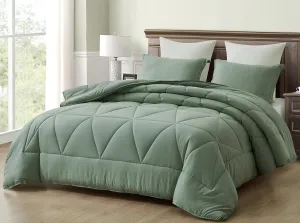 Chezmoi Collection Rory Sage Green Comforter Set Full Size 3-Piece Fluffy Soft Lightweight Bedding Triangle Quilted Stone-Washed Microfiber Comforter Set for All Season