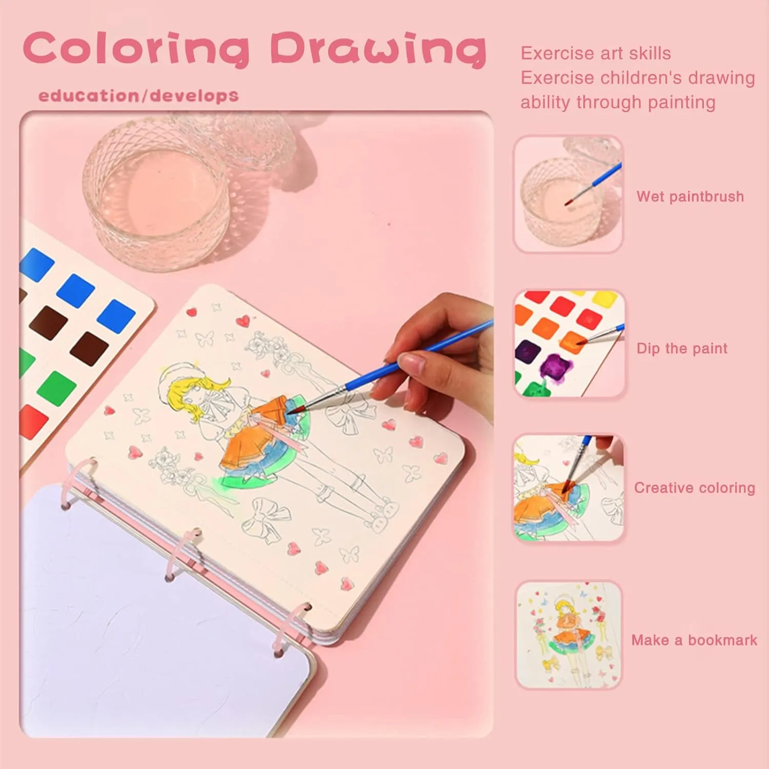 Childhood infinite dream hand-painted, Pocket Watercolor Painting Book Set, Watercoloring Book Set, Travel Pocket Watercolor Kit (1Pc)