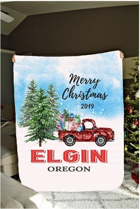 Christmas Throw Blanket Merry Christmas 2019 Elgin Oregon State Plush Fleece Blanket 60" x 80" Holiday Christmas Fleece Blanket Soft, Plush, Warm Winter Cabin Throw White
