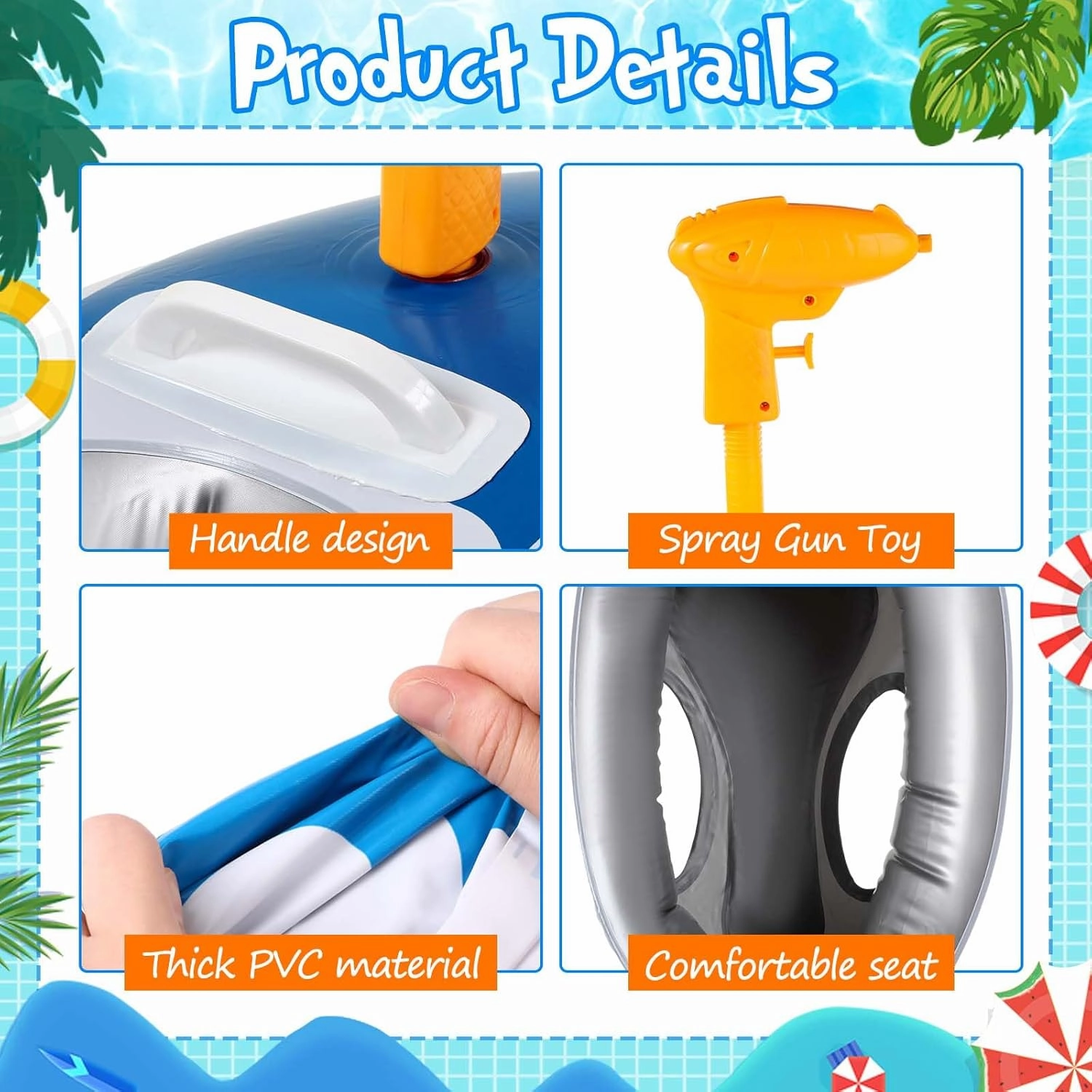 Civaner Inflatable Pool Float Toddler Swimming Float Boat with Water Gun for Kids Blow up Swimming Tube Ride-on Airplane Pool Floaties for Summer Pool Beach Outdoor Party Supplies