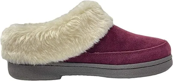 Clarks Scuff Burgundy Fur Lined Clog Warm Cozy Indoor Outdoor Plush Mules