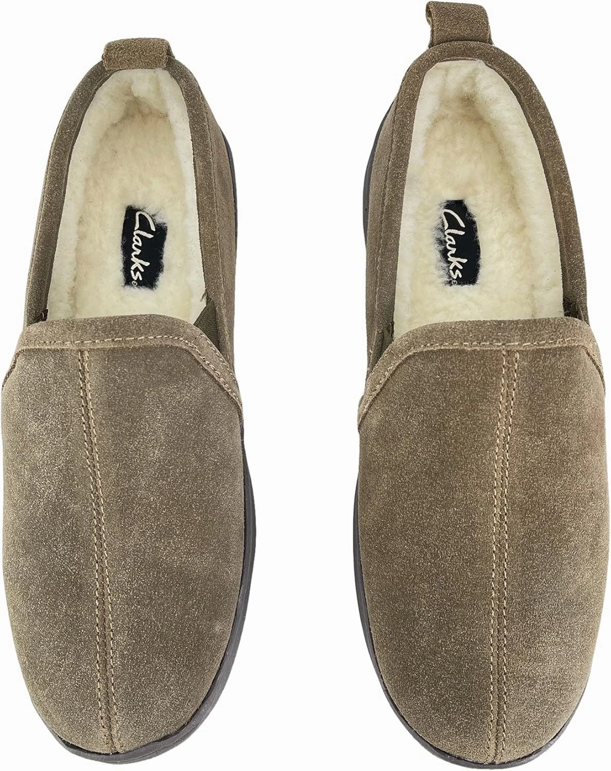 Clarks Mens Suede Leather Twin Gore Slipper SH20680 - Plush Faux Fur Lining Indoor Outdoor House Slippers For Men M US