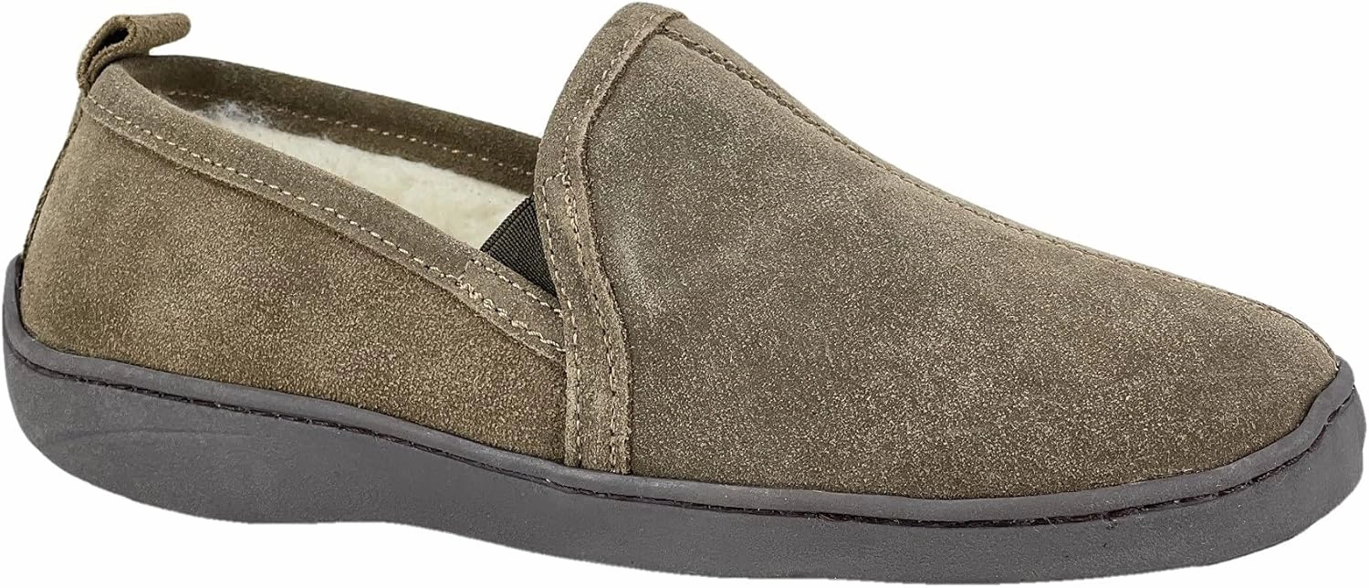 Clarks Mens Suede Leather Twin Gore Slipper SH20680 - Plush Faux Fur Lining Indoor Outdoor House Slippers For Men M US