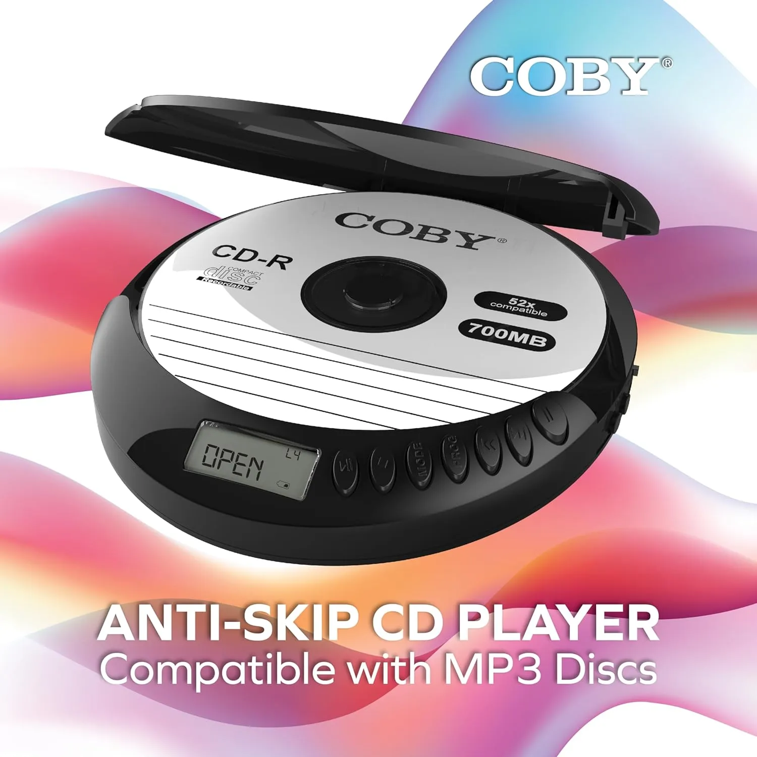 Coby Portable CD Player with Headphones, FM Radio, MP3 Compatibility, LCD Display Portable Discman, 60-Second Anti-Skip, Shockproof, Use 2 AA Batteries or Micro-USB