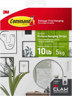 Command and 3M Claw Picture Hanging Kit, 10 lb Medium Picture Hanging Strips 8 Pairs (16 Strips) and 45, 25, & 15 lb 3M Claw Picture Hangers, Hanging Picture Frames for Home Decor and Room Decor
