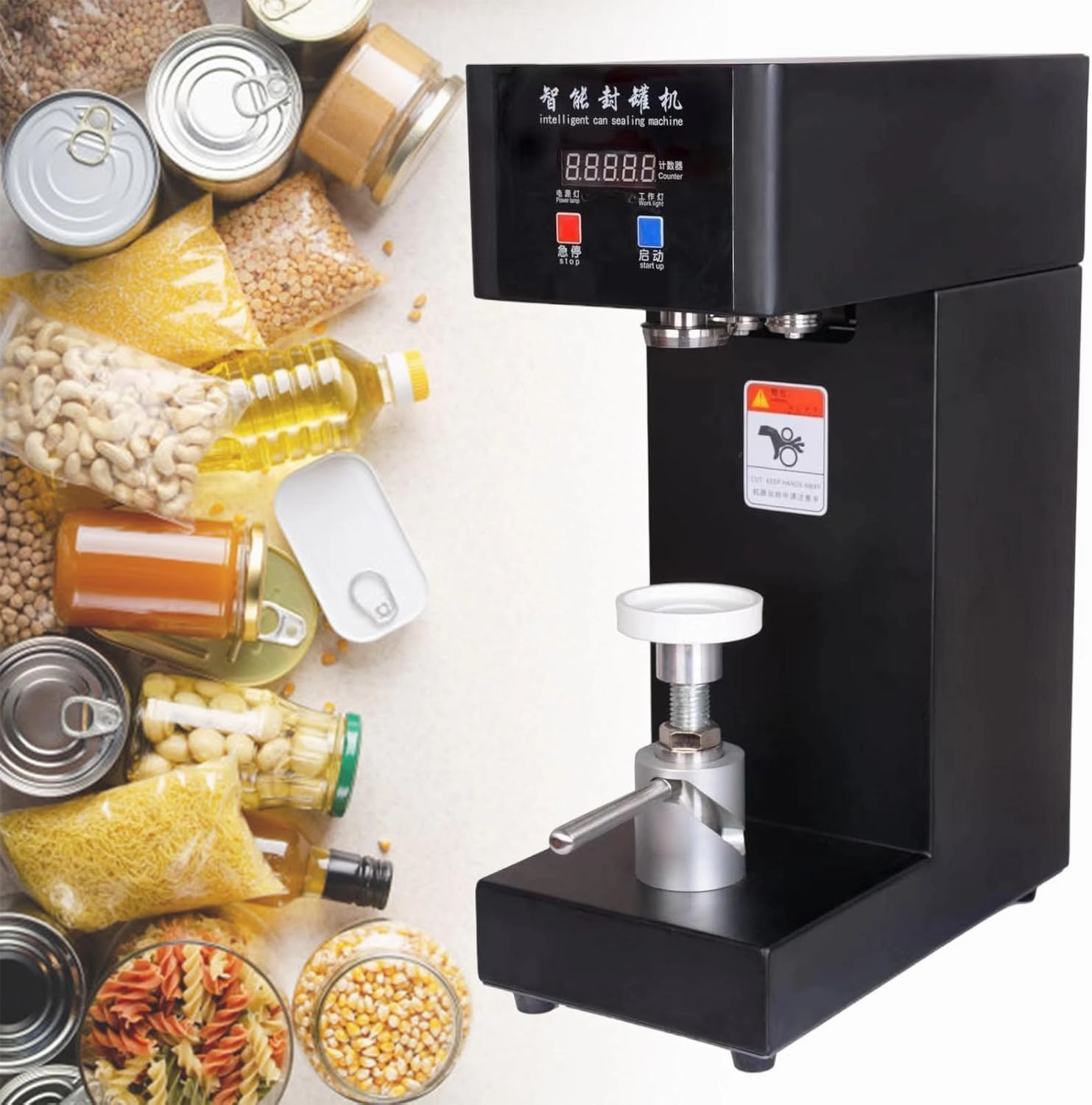 Commercial Benchtop Can Seamer, Electric Can Cup Sealer with Smart Counter, for 55 mm/2.2 inch Diameter Pop,Black-220V