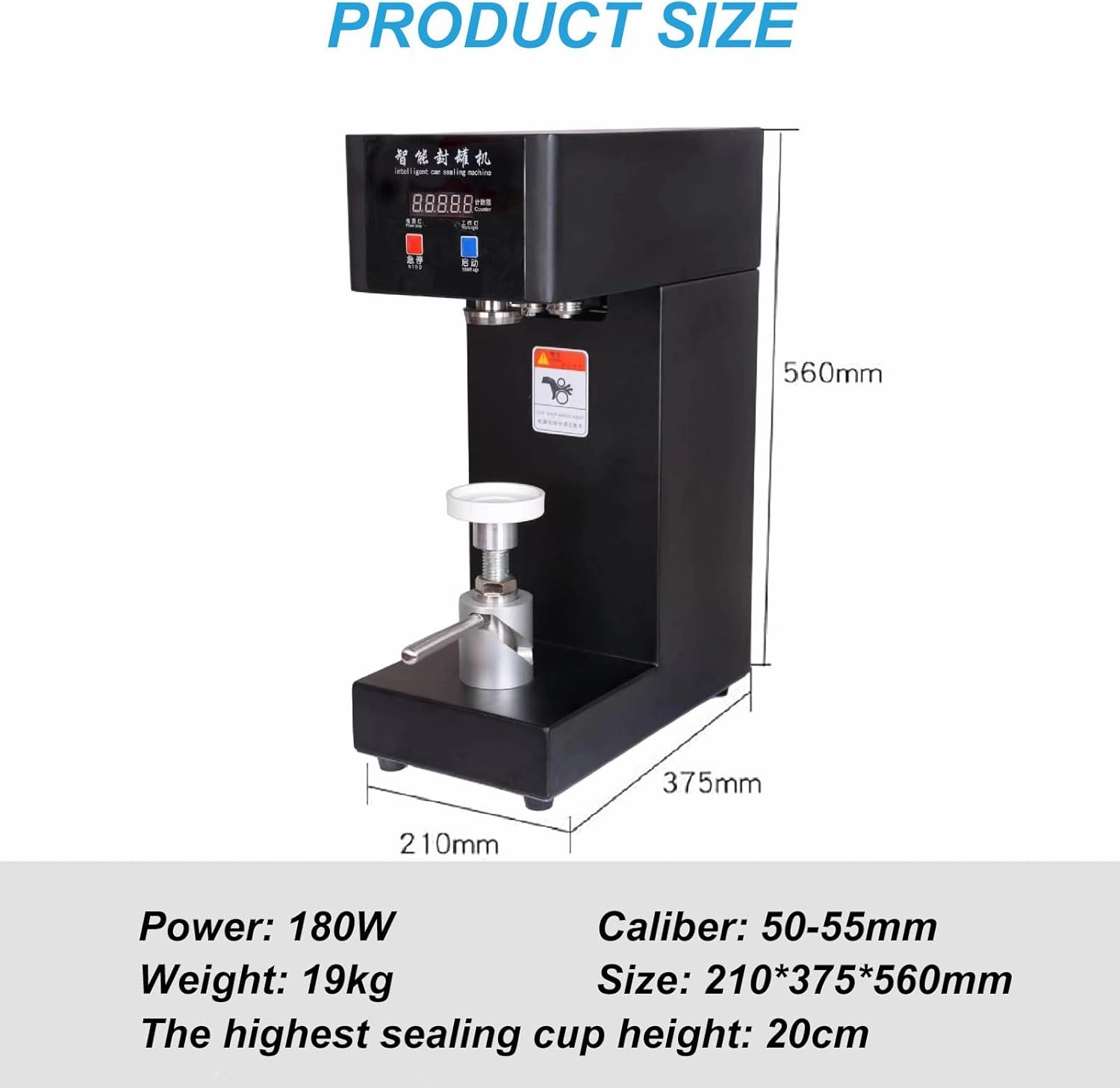Commercial Benchtop Can Seamer, Electric Can Cup Sealer with Smart Counter, for 55 mm/2.2 inch Diameter Pop,Black-220V