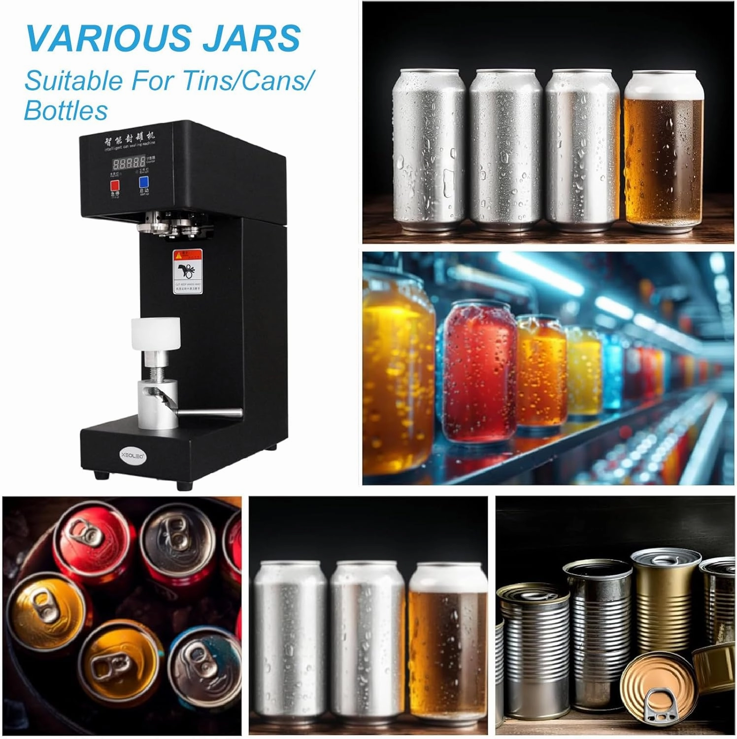 Commercial Benchtop Can Seamer, Electric Can Cup Sealer with Smart Counter, for 55 mm/2.2 inch Diameter Pop,Black-220V