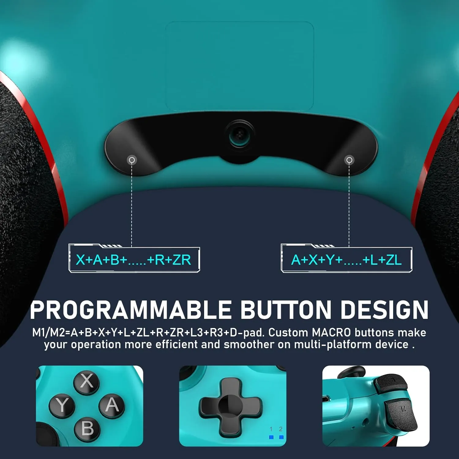 Controller for Switch, Wireless Pro Controller for Switch/Switch Lite/Switch OLED, Remote Gamepad with Joystick, Adjustable Turbo Vibration with Programmable Function - Blue
