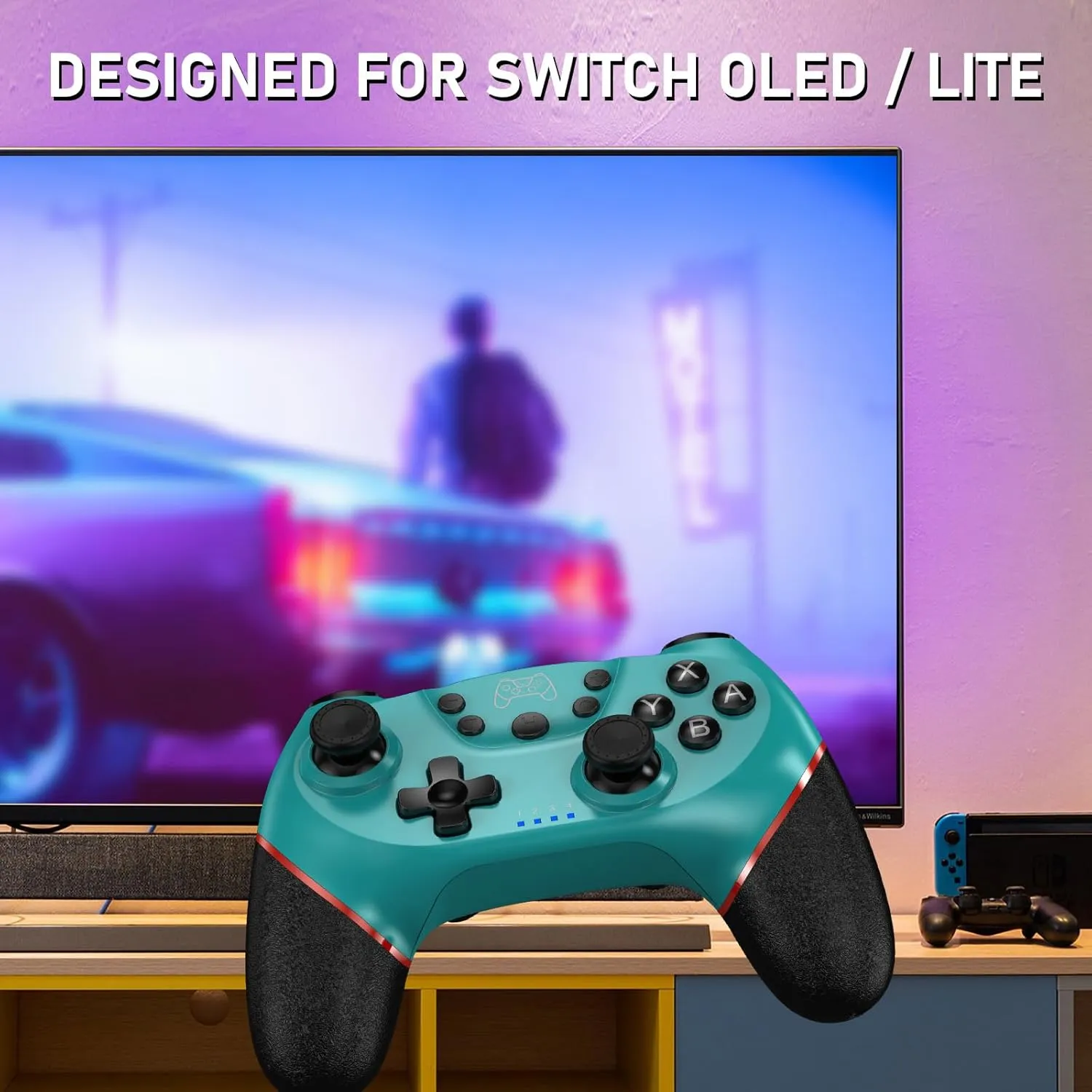 Controller for Switch, Wireless Pro Controller for Switch/Switch Lite/Switch OLED, Remote Gamepad with Joystick, Adjustable Turbo Vibration with Programmable Function - Blue