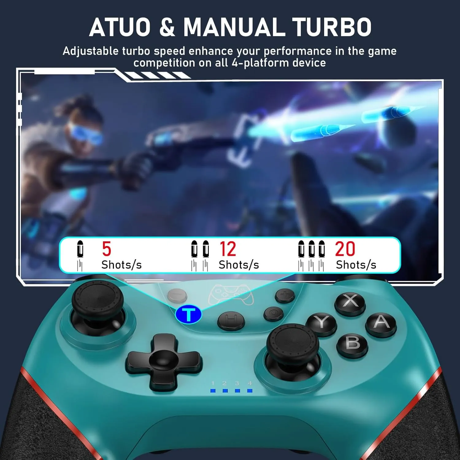 Controller for Switch, Wireless Pro Controller for Switch/Switch Lite/Switch OLED, Remote Gamepad with Joystick, Adjustable Turbo Vibration with Programmable Function - Blue