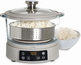 COOK WITH COLOR 8-Cup Multifunctional Smart Glass Rice Cooker, with Auto-Lift Basket, Low-Starch Cooking, Hotpot & Steamer, 700W Adjustable Wattage, Keep Warm Function, Sand