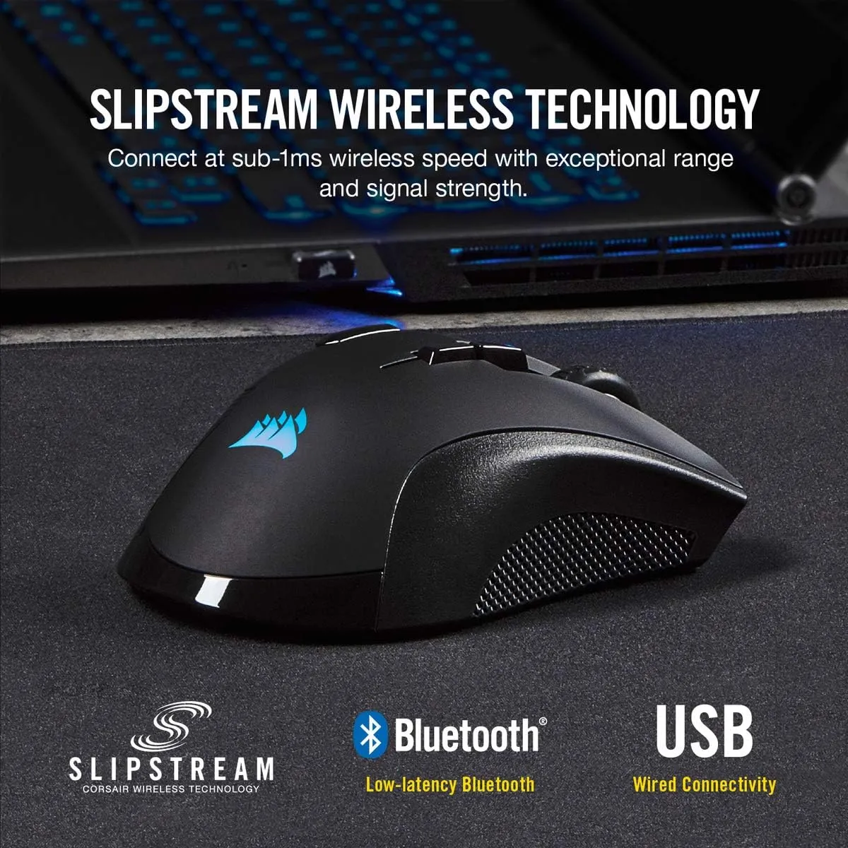 CORSAIR IRONCLAW WIRELESS RGB Rechargeable Gaming Mouse with Slipstream Technology - 18,000 DPI - 3-Zone RGB Multi-Color Backlighting - Black