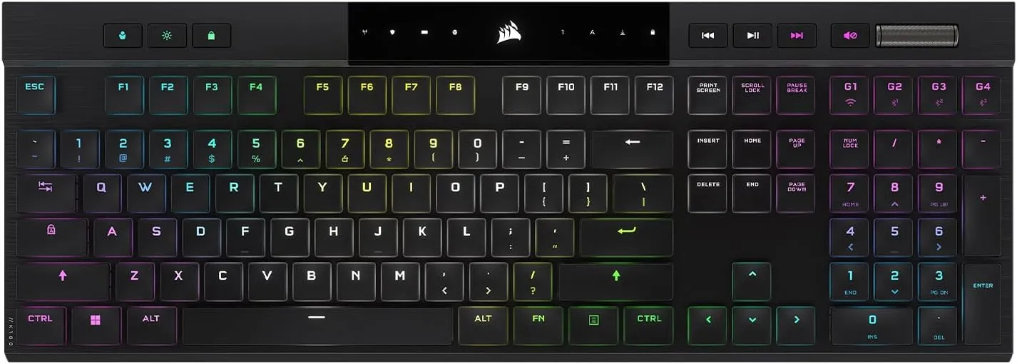Corsair K100 AIR Wireless RGB Mechanical Gaming Keyboard - Ultra-Thin, Sub-1ms Slipstream , Low-Latency Bluetooth, Cherry MX Ultra Low Profile Keyswitches - NA Layout, QWERTY - Black