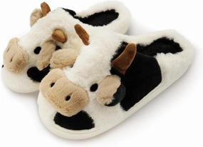 Cow Slippers for Women, Men Cute Animal Fuzzy Slippers, Cotton Plush Winter Indoor Outdoor Soft Cozy Slides for Bedroom Living Room House