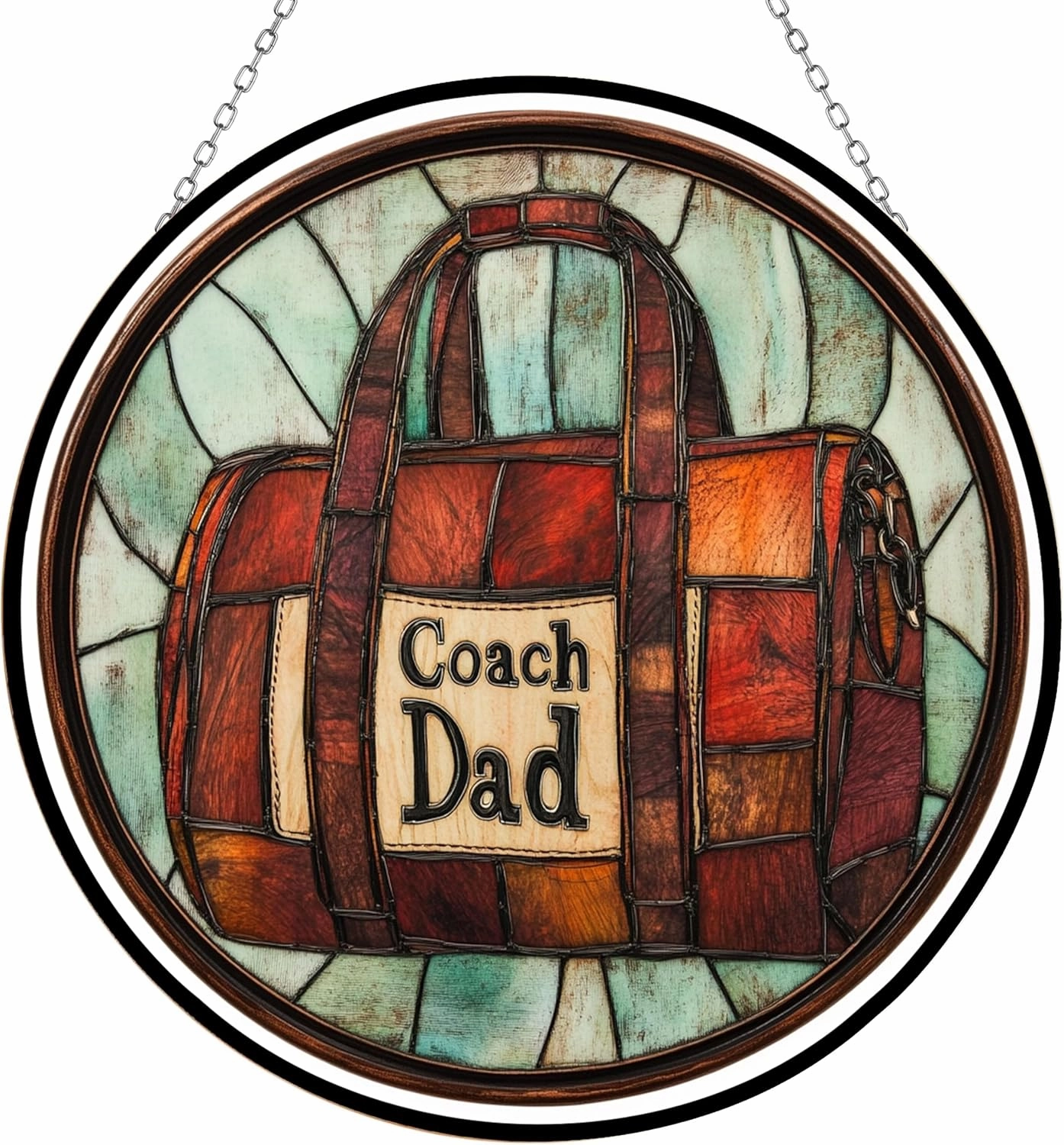 Customized Boho Fathers Day Coach Dad Duffel Bag Stained Glass Window Hanging, Suncatcher for Women, Stained Glass Window Decor Perfect Home Décor